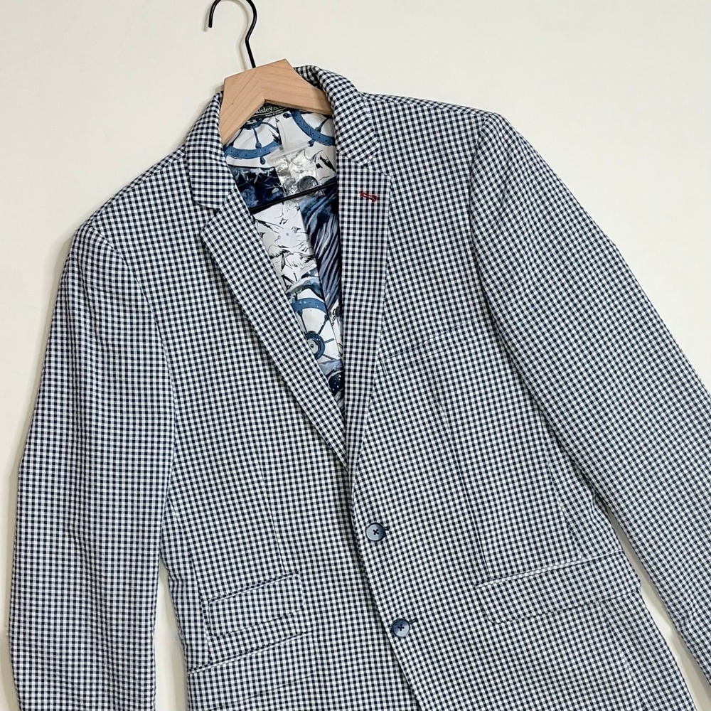 NEW! PAISLEY & GRAY Gingham Peak Two Button Blazer Blue White Nautical Lined 40R - Picture 5 of 15